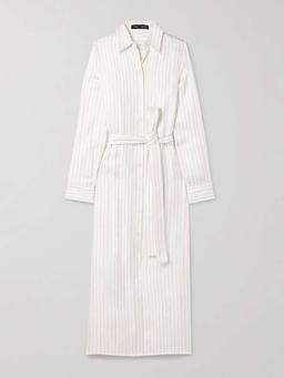 Hannah belted striped silk-twill midi shirt dress