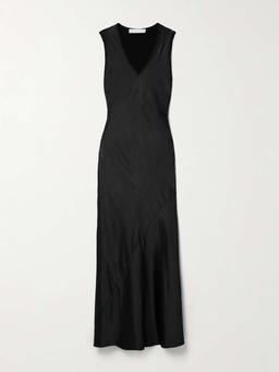 Charlotte belted jersey-paneled satin maxi dress