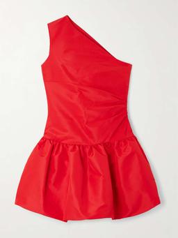 One-shoulder recycled-faille mini dress