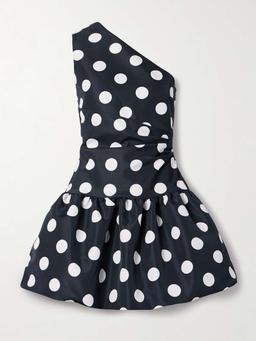 One-shoulder polka-dot faille mini dress