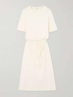 Belted cotton-jersey midi dress