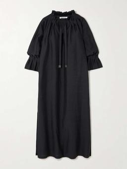 Jene tie-detailed ruffled woven midi dress
