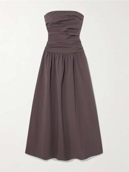 Strapless tie-back crinkled cotton-blend maxi dress