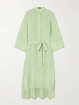 Darious belted pleated silk-crepe midi dress