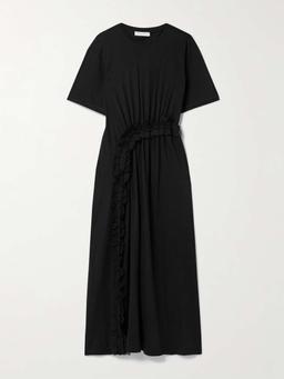 Lilia crepon-trimmed ruched organic cotton-jersey midi dress