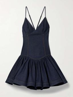 Crush gathered denim mini dress