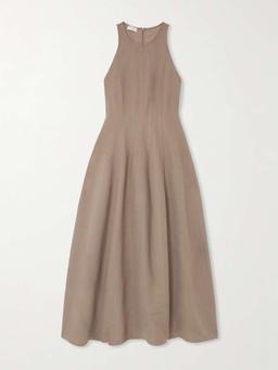 Paneled twill midi dress
