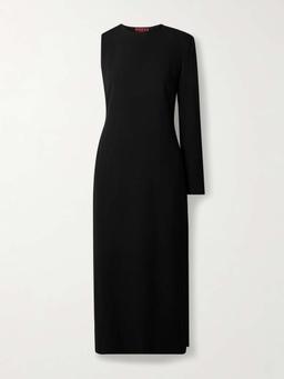 One-sleeve crepe midi dress