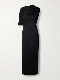 Draped wool-blend satin maxi dress