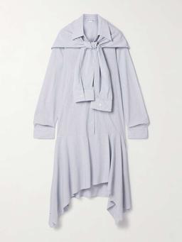Asymmetric draped striped voile shirt dress