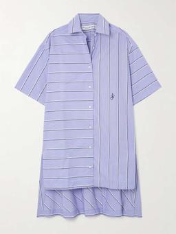 Paneled striped cotton-blend shirt dress