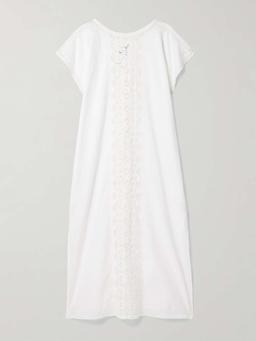 Crochet-trimmed cotton-voile midi dress