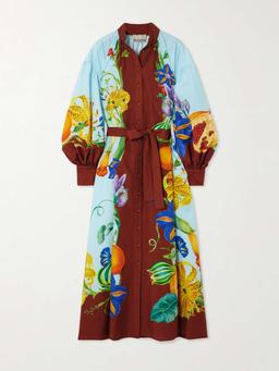 Dahlia belted floral-print cotton and silk-blend midi dress