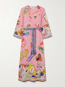 + Nadia Hernández La Charrasca belted printed linen midi dress