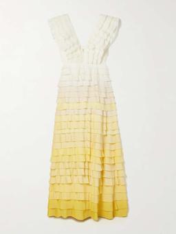 Reflection ruffled ombré plissé-organza maxi dress