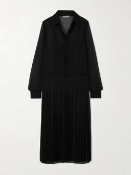 Pleated crepe midi shirt dress