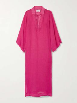 Crinkled linen-blend gauze kaftan