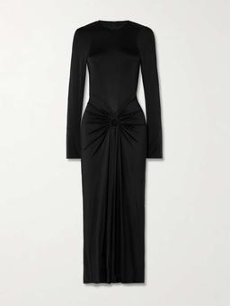 Gathered satin-jersey midi dress