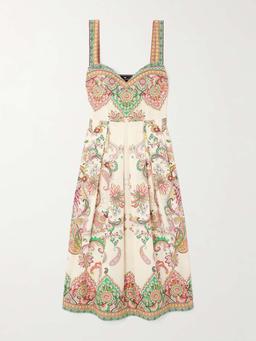Pleated printed cotton-poplin midi dress