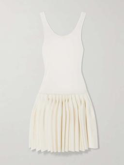 Pleated jersey and stretch-knit mini dress