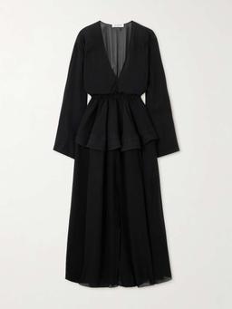 Gathered georgette peplum midi dress