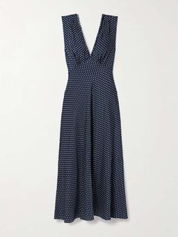 Tahlia belted polka-dot silk-blend twill midi dress