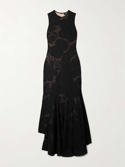 Asymmetric devoré-jersey gown