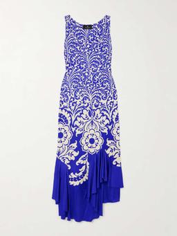 Asymmetric printed jersey maxi dress