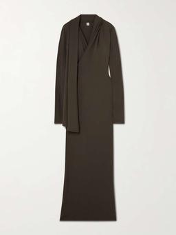 Wrap-effect draped stretch-jersey maxi dress