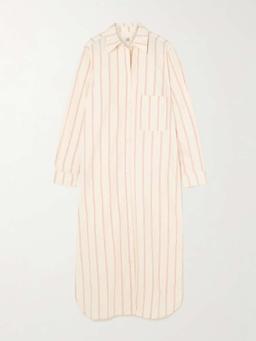 Striped cotton and silk-blend midi shirt dress