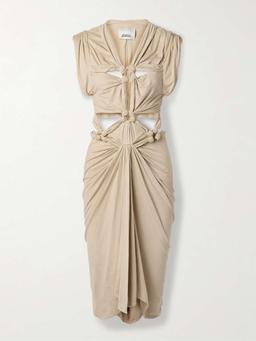 Sirena knotted cutout brushed stretch-jersey midi dress
