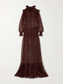Shirred paisley-print silk-chiffon maxi dress