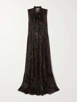 Pleated tiered paisley-print metallic silk-blend georgette maxi dress