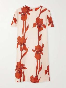 Floral-print silk-twill mini dress