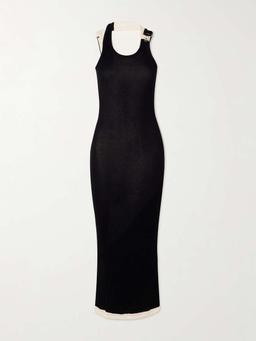 Layered buckled ribbed cotton-jersey maxi dress