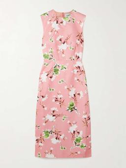 Floral-print cotton-blend faille midi dress