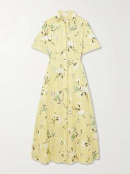 Floral-print cotton-seersucker midi shirt dress