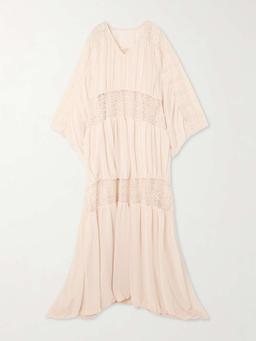 Draped georgette and lace gown