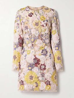 Zarina appliquéd embellished embroidered tulle mini dress