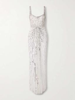 Chrissy draped embellished tulle gown