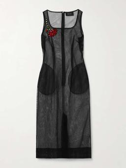 Crystal-embellished mesh midi dress
