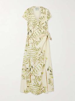 Mara printed linen-blend midi wrap dress