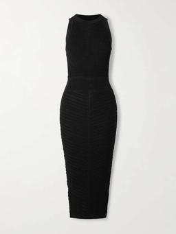 Cutout ribbed-knit halterneck midi dress