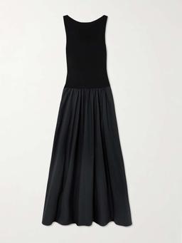 Open-back jersey and cotton-poplin maxi dress