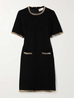 Chain-embellished waffle-knit mini dress