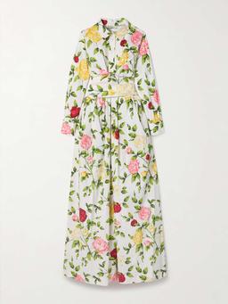 Wrap-effect floral-print cotton-blend poplin midi shirt dress