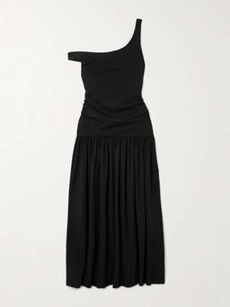 Off-the-shoulder ruched gathered stretch-jersey maxi dress