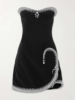 Strapless crystal-embellished silk-blend crepe mini dress