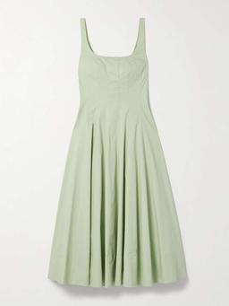 Wells pleated cotton-blend poplin midi dress