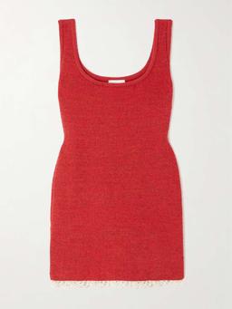 Cotton crochet-trimmed ribbed-knit mini dress